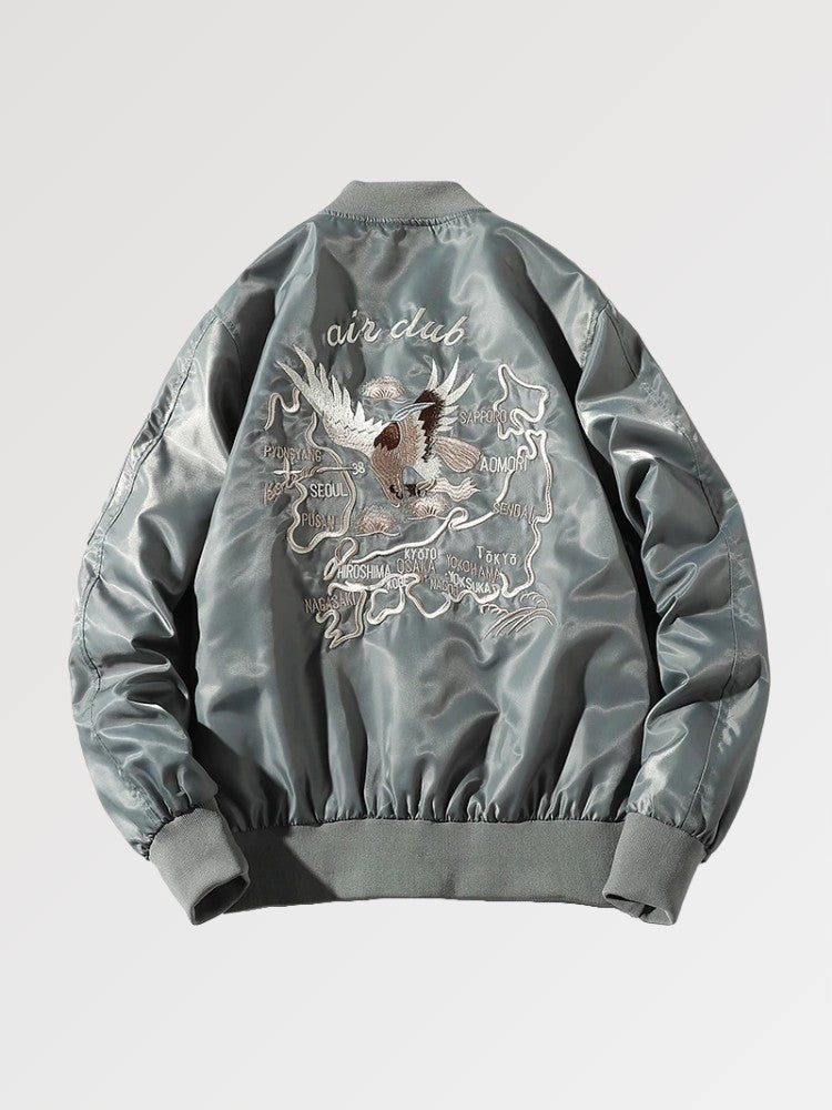 A Korean bomber jacket, embroidered piece representing Korea and Japan