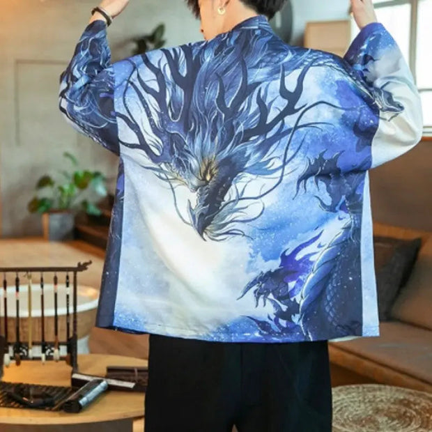 Lightweight kimono for men with Japanese dragon print
