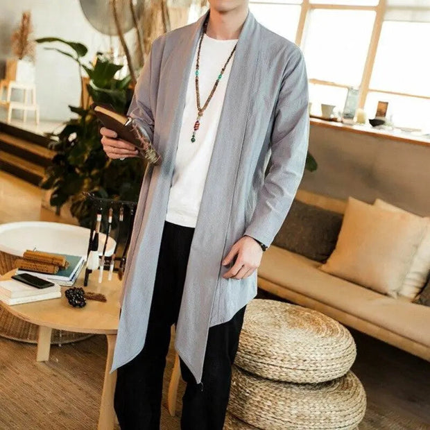 Long sleeve kimono cardigan for men in a solid color