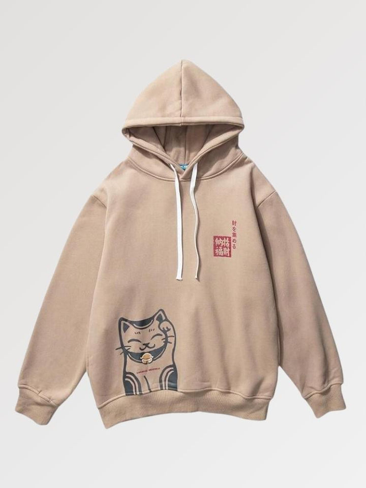Call for luck and success by wearing our Maneki Neko hoodie