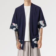 Men's kimono cardigan with japanese crane design