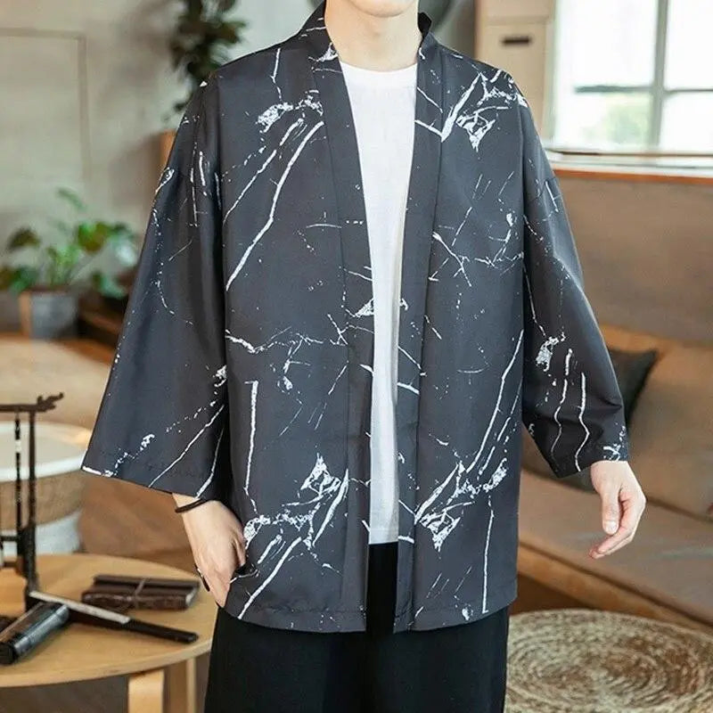 Men's Kimono Top with paint stain pattern