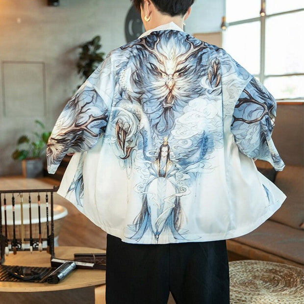 A mens kimono with a japanese dragon print named Ryu-Jin