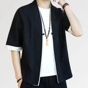 A men's kimono jacket with a thick cotton fabric