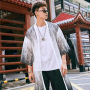 Mens long kimono in a simple and modern japanese print