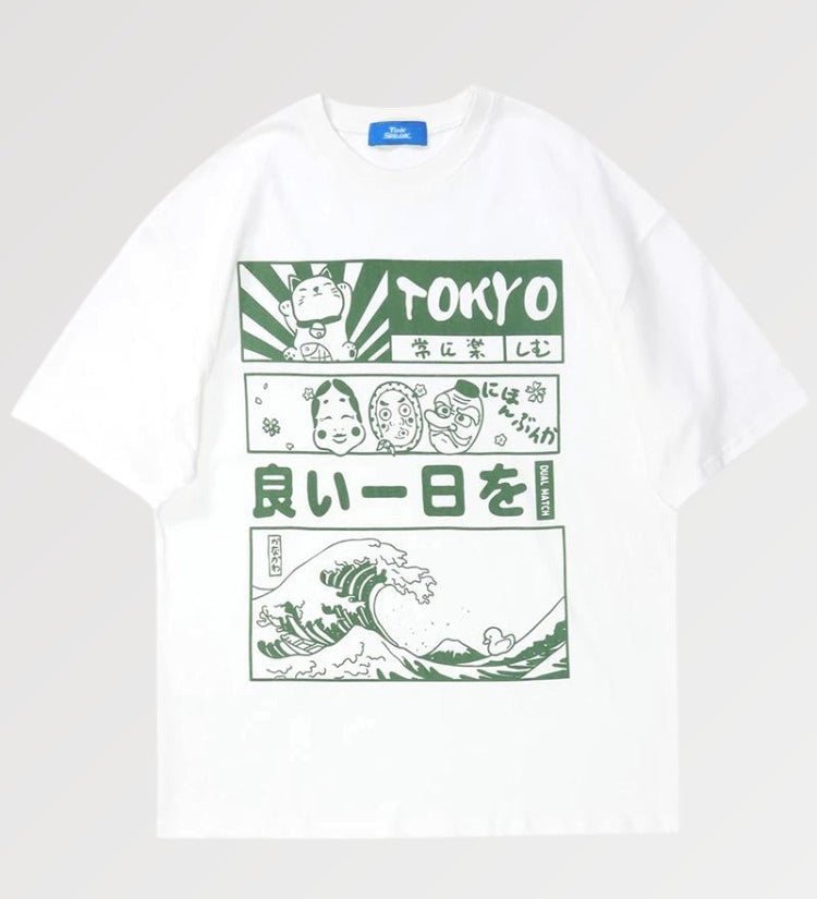 Oversized T-shirt with Japanese design and emblematic symbols