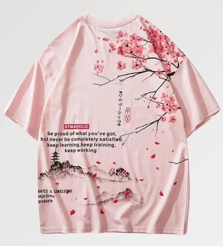 Elegant pink japanese cherry blossom shirt for women