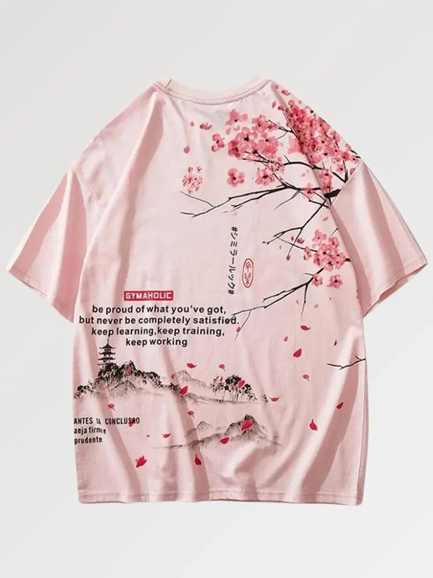 Elegant pink japanese cherry blossom shirt for women