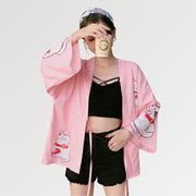 Pink Kimono Cardigan 'Maneki Neko'