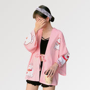 Pink Kimono Cardigan 'Maneki Neko'