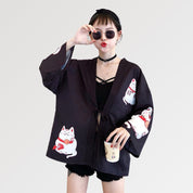 Pink Kimono Cardigan 'Maneki Neko'