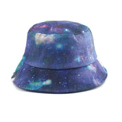 Detail of galaxy stars print on purple cotton bucket hat — Y2K Tokyo, princess polly purple bucket hat alternative