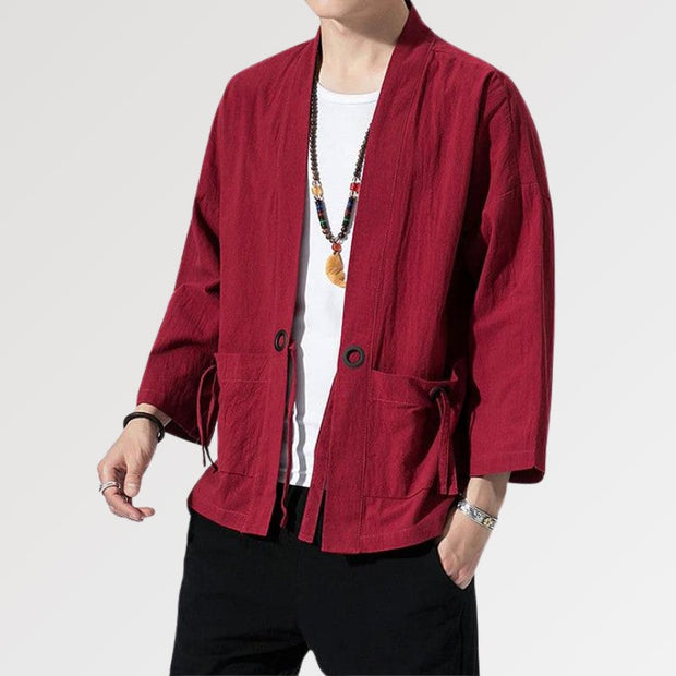 A red kimono jacket for men with traditional style