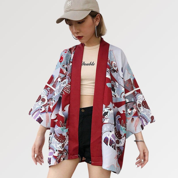 Red Kimonos for women with abstract japanese pattern