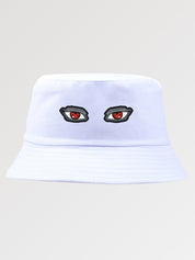 Back view of streetwear bucket hat with demon embroidery — black cotton, neighborhood streetwear bucket hat alternative