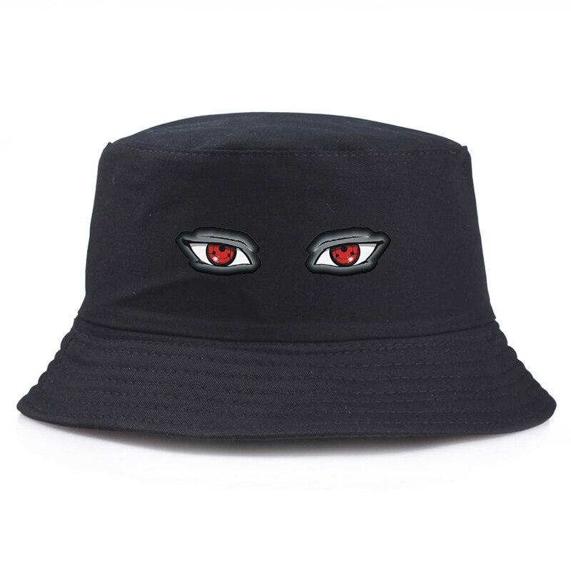 Detail of red demon eyes embroidery on black streetwear bucket hat — Tokyo manga, undercover streetwear bucket hat alternative
