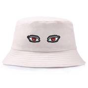Top view of streetwear bucket hat — black cotton with demon embroidery, ambush streetwear bucket hat alternative