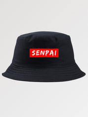 Back view of black streetwear hat with red patch — cotton bucket, kangol streetwear hat alternative