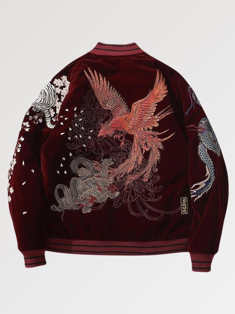 Sukajan bomber jacket representing the 4 legendary animals of Japan