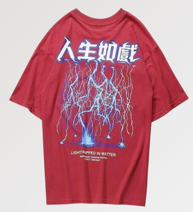 Japanese t-shirt with streetwear style in an electric design with Japanese letters