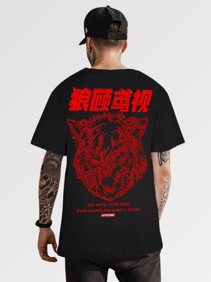 T-shirt with japanese writing of an animal representing ferocity and debauchery