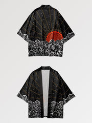 Haori with a traditional japanese sunset pattern in a semi-abstract design