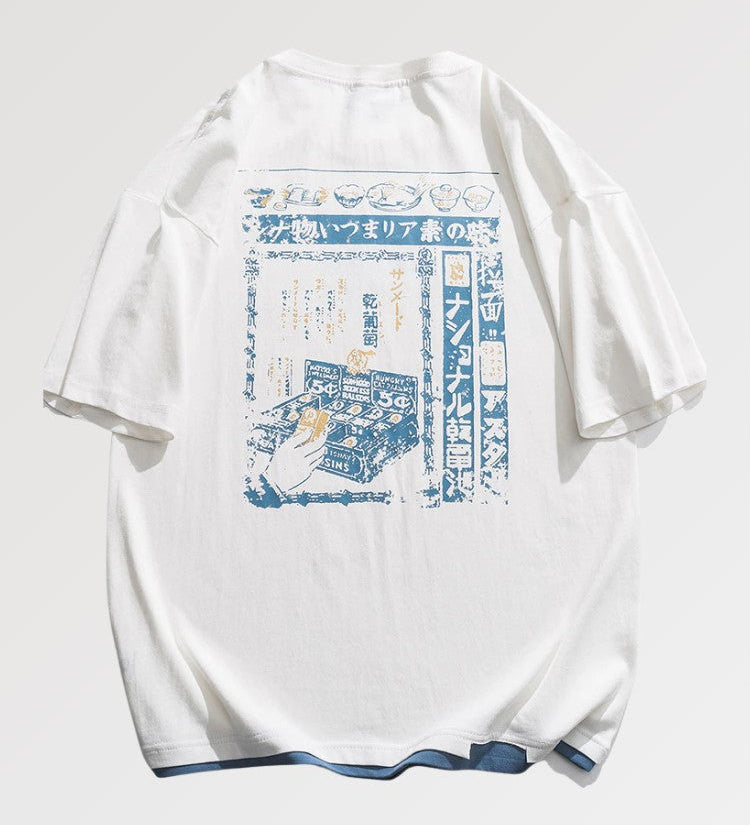 This shirt model represents a Japanese print of traditional vintage restaurant