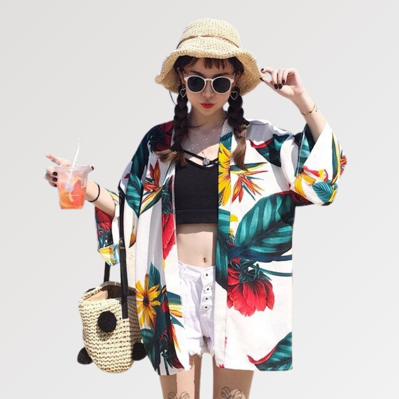 White Floral Kimono 'Tropical'