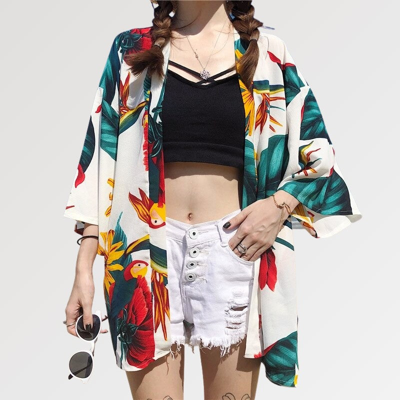 White Floral Kimono 'Tropical'