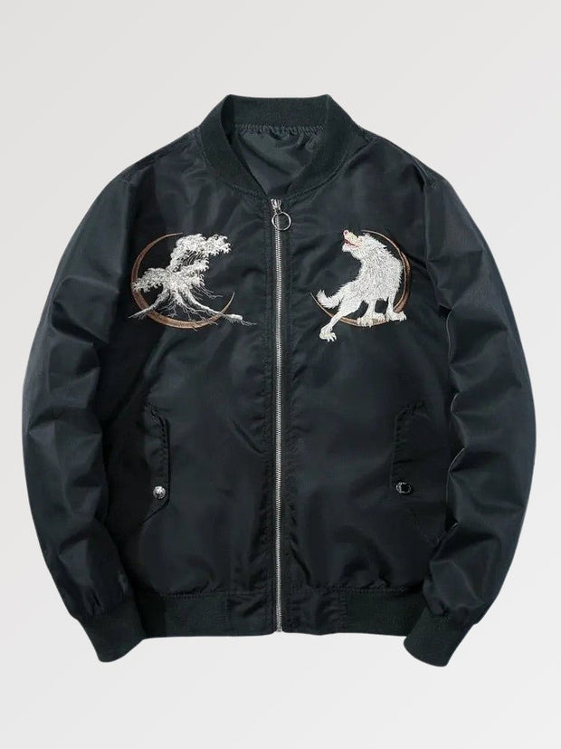 Stalk your enemies like the wolf traditionally embroidered on our original bomber jacket