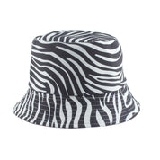 Detail of black white zebra print on womens cotton bucket hat — Tokyo streetwear, sandy liang womens bucket hat alternative
