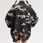 The women's floral kimono with cherry blossoms and japanese fish pattern