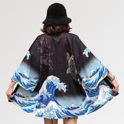 A women's kimono blouse with kanagawa wave pattern