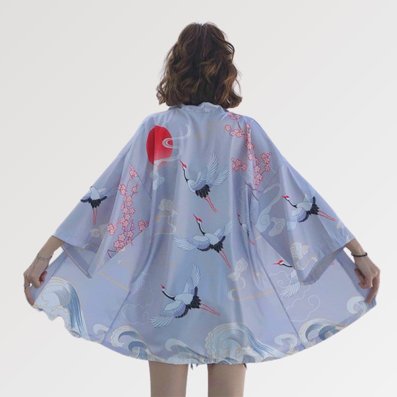 The women's silk kimono jacket and its japanese print