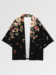 Elegant haori yukata decorated with different flowers in a sober color